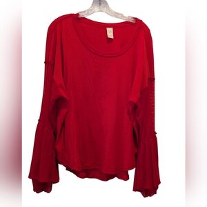 Free People We the Free  Oversized Red Long Sheer Bell Sleeve Top Size XS *GUC